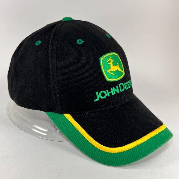 John Deere Strap Back Cap Hat Black Baseball Spell Out Tractor Farming Logo Mens - Picture 6 of 13